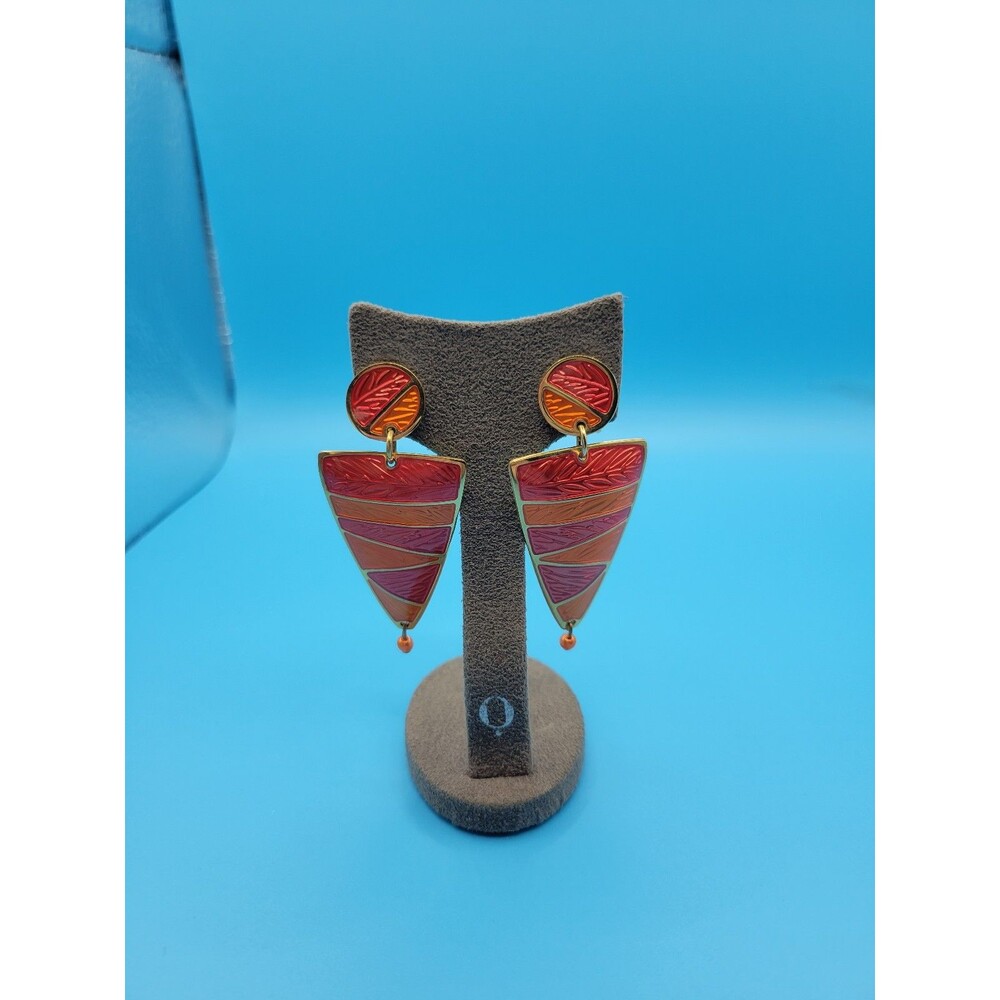 Modern Pierced Light and Dark orange Aztec Dangle Triangle Earrings